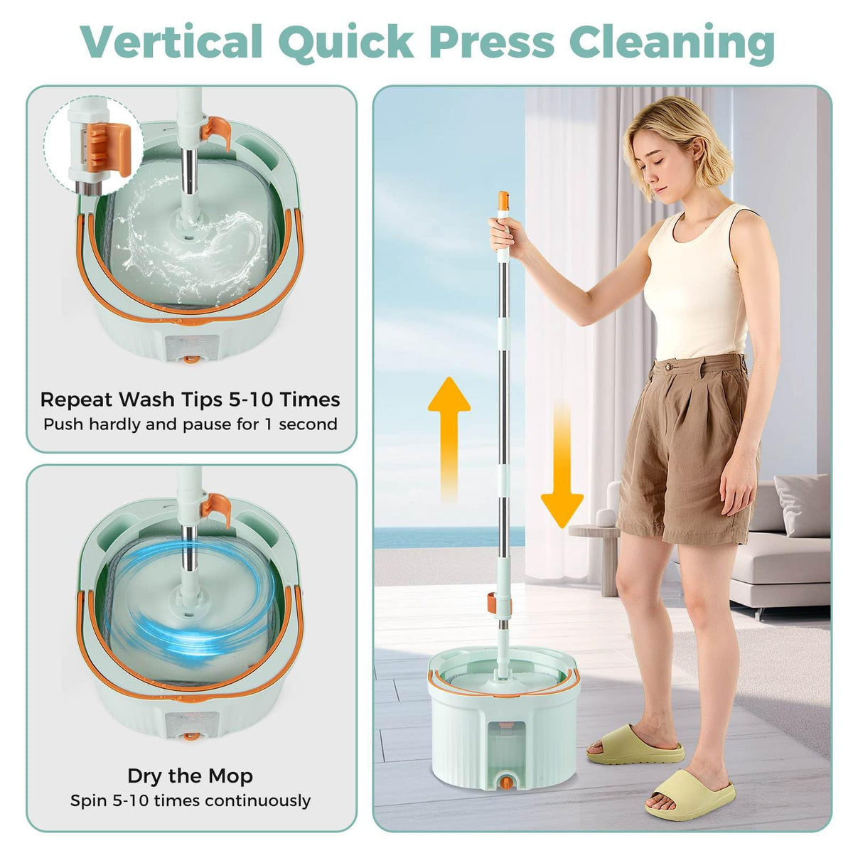 Spin Mop and Bucket Set with Replaceable Mop Pads