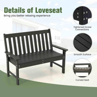 Outdoor 2-Person Bench, All-Weather HDPE Patio Loveseat Chair w/Cozy Backrest