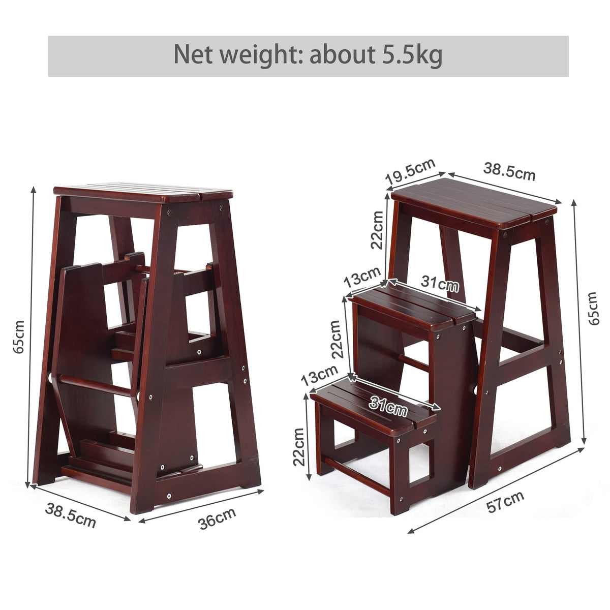 Giantex Folding Step Stool, 3 Tier Wood Ladder