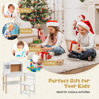 Kids Desk and Chair Set, Wooden Children Study Table with Storage Hutch