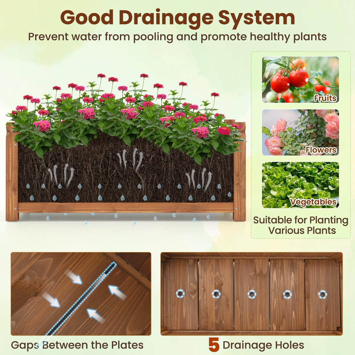 Wooden Raised Garden Bed 90 x 40 x 37 cm Rectangle Planter