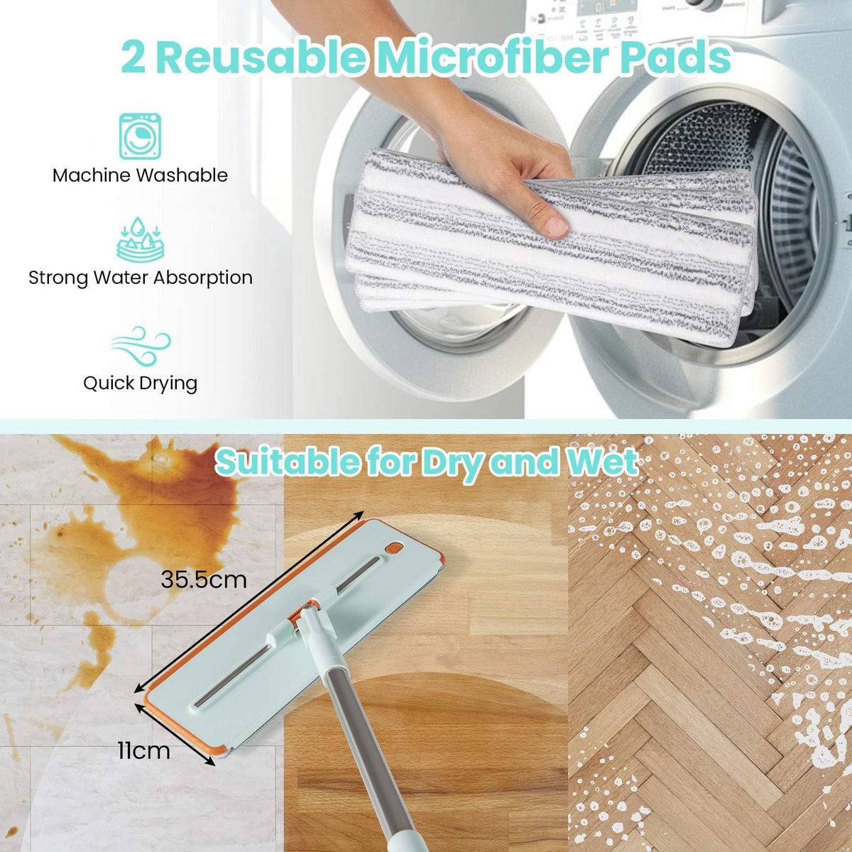 Mop and Bucket Set with Wringer and Washable Microfiber Pads
