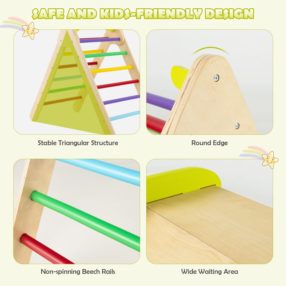 2 in 1 Kids Wooden Climbing Triangle Set with Slide