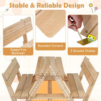 Kids Picnic Table, Toddlers' Outdoor Table w/ 2 Built-in Benches