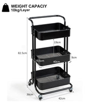 Giantex 3-Tier Metal Rolling Utility Cart with Lockable Wheels, Storage Shelves Service Trolley