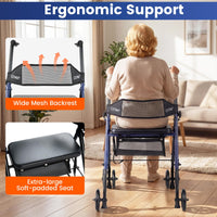 Rollator Walker with Seat, Foldable Mobility Walkers for Seniors w/8-Level Adjustable Handles