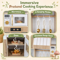 Wooden Play Kitchen with Lights & Sounds and Ice Maker Stove Sink for Toddlers Ages 3+