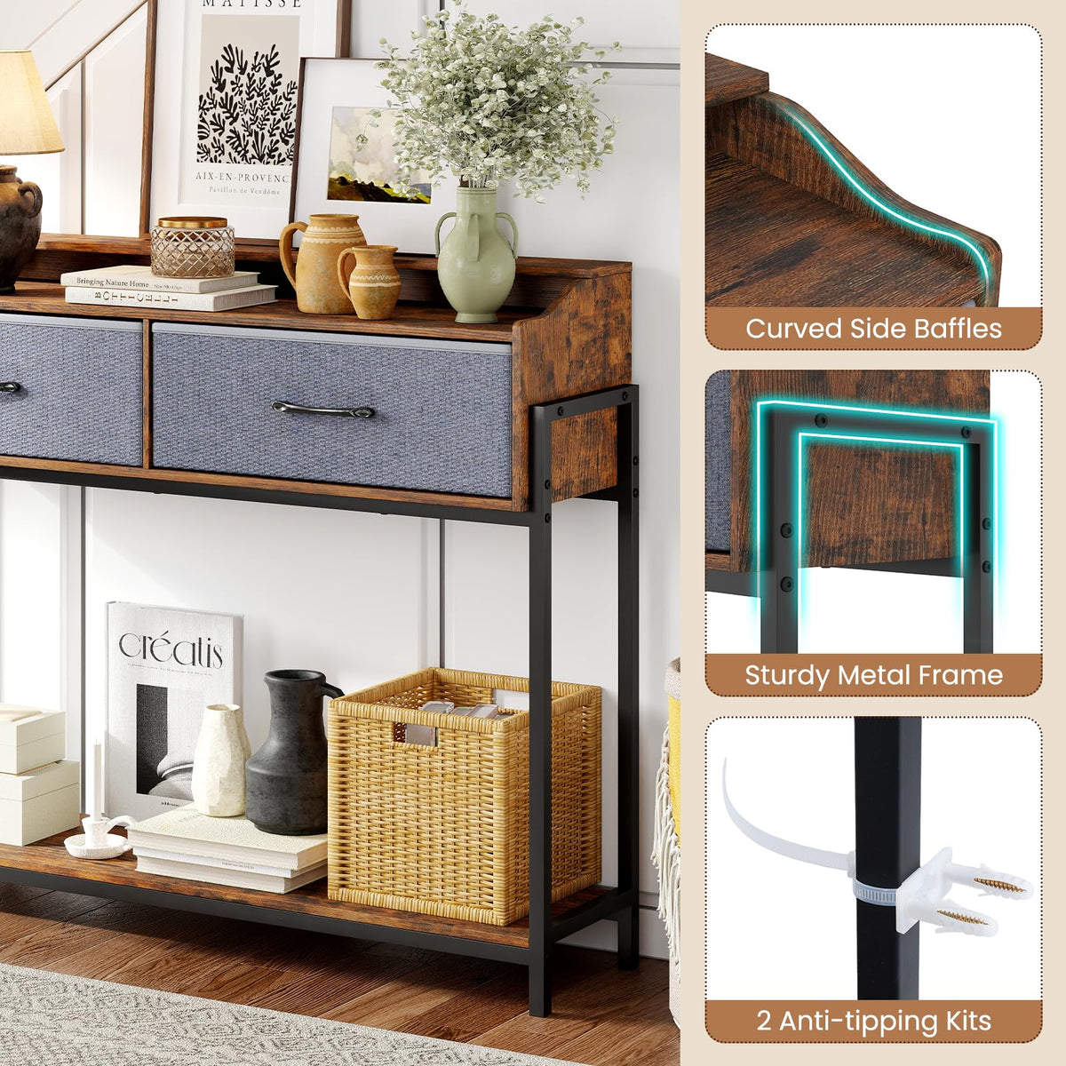 Giantex Console Table with Charging Station, 110 cm Narrow Entryway Table