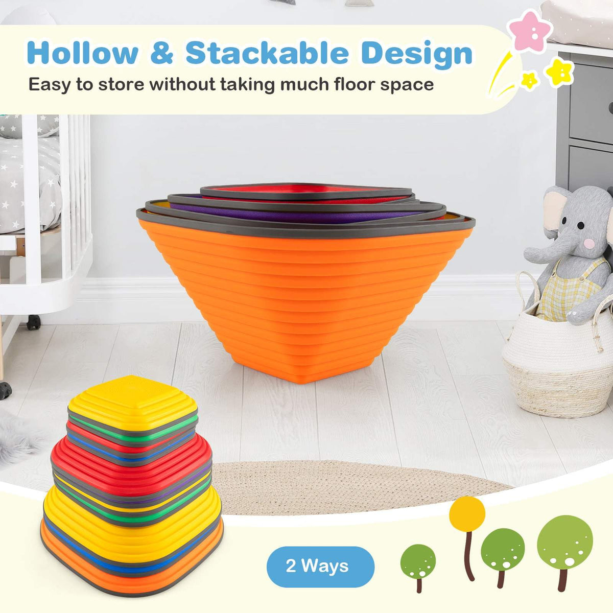 11 Pieces Stepping Stone with Full Non-Slip Rim for Kids