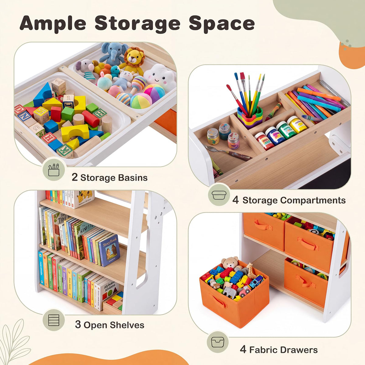 Kids Sensory Art Table 2 Chairs Set with Paper Roll Blackboard and 2 Detachable Activity Basins