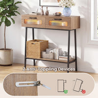 2-Tier Farmhouse Console Table with Colorful LED Lights and 2 Drawers