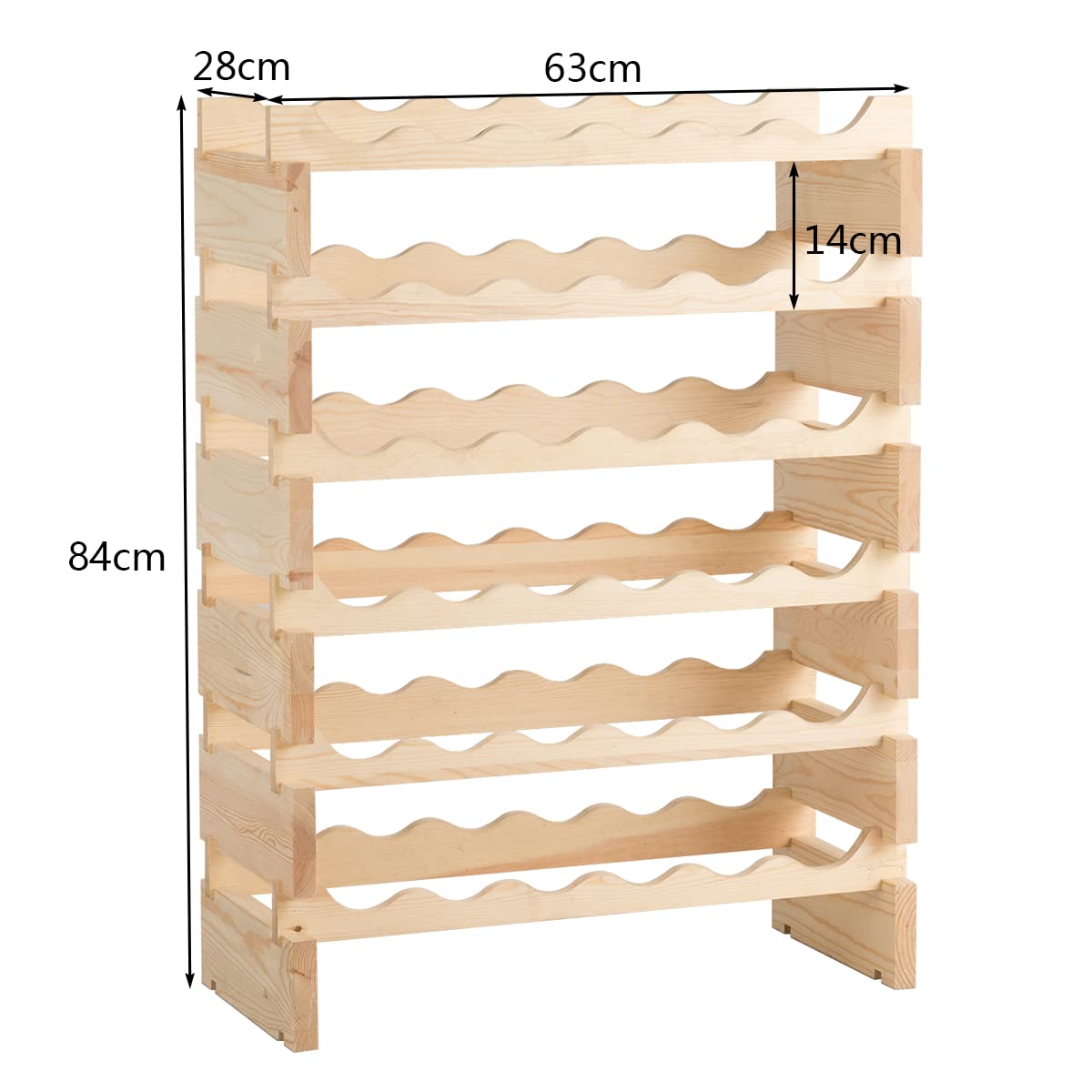 Giantex 6 Levels Wine Rack for 36 Bottles, Pine Wood Bottle Stand, Wine Stand with Stackable and Wave-Shaped Design