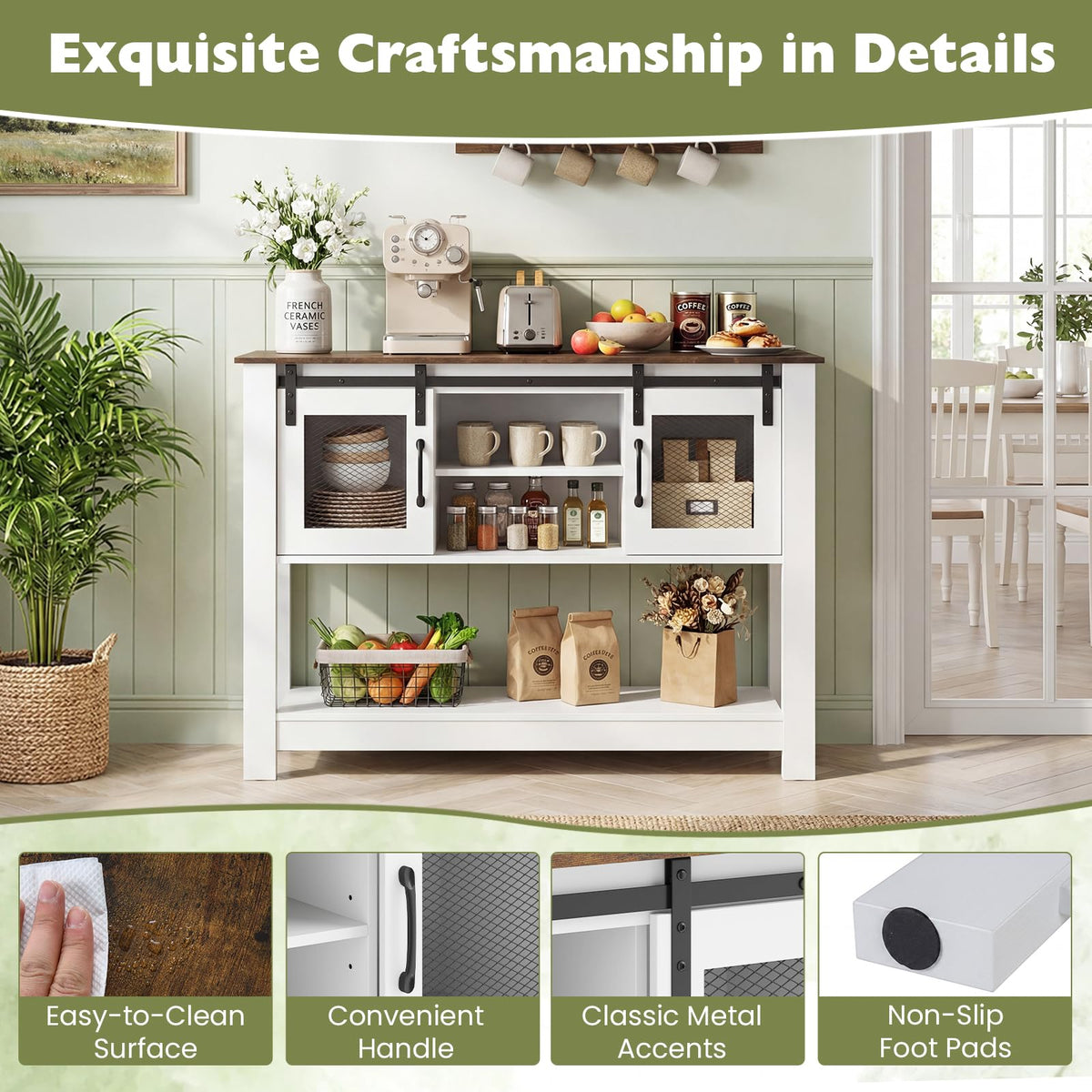 102cm Small Farmhouse Console Table with Adjustable Shelf and 2 Storage Cabinets for Entrance