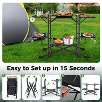 Camping Kitchen Table Folding Portable Outdoor Cook Station with 4 Side Tables