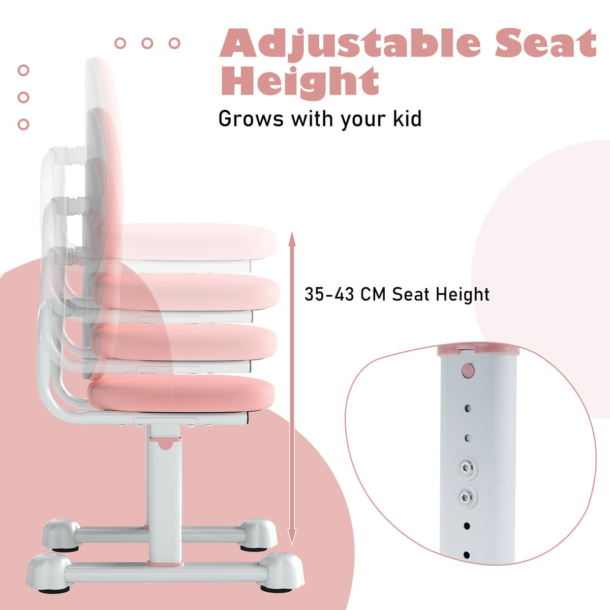Kids Desk Chair, Children Study Chair w/Double Back Support & Adjustable Height