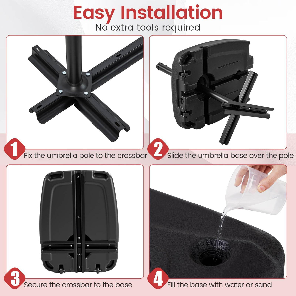 Cantilever Umbrella Base w/2Wheels,102kgPatio Offset Umbrella Stand