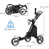 3 Wheel Golf Push Cart, Quick Folding Golf Cart