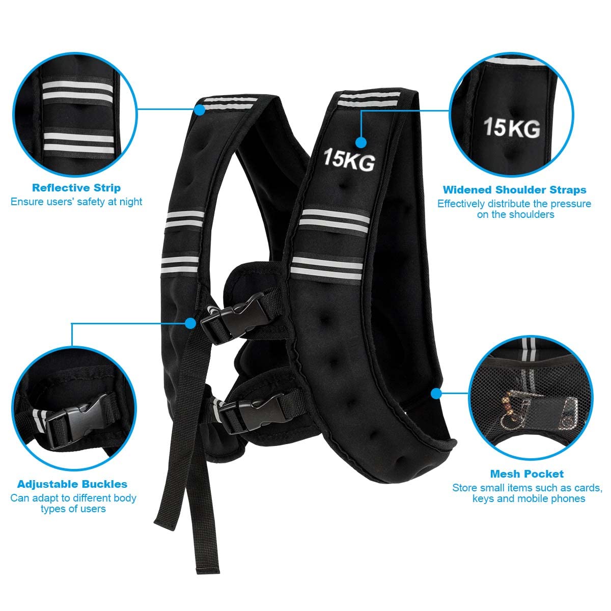 15 kg Training Vest with Adjustable Buckles and Net bag for Strengthening Muscles/Running/Walking