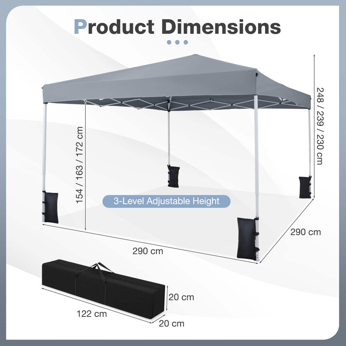 3 X 3 m Pop up Canopy Tent with Carrying Bag and 8 Stakes