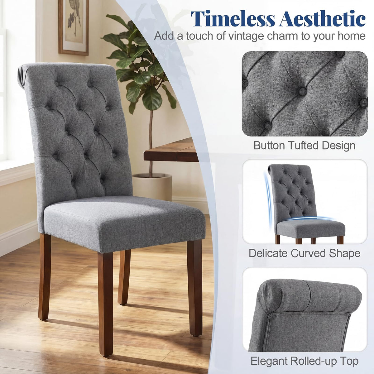 Giantex Upholstered Dining Chairs Set of 2, Modern Button Tufted Chairs