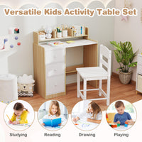 Kids Study Desk and Chair Set, Wooden Children Writing Desk