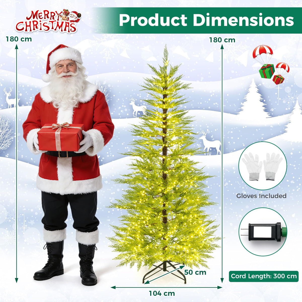 180cm Pre-Lit Artificial Christmas Tree w/ 890 Warm White Lights