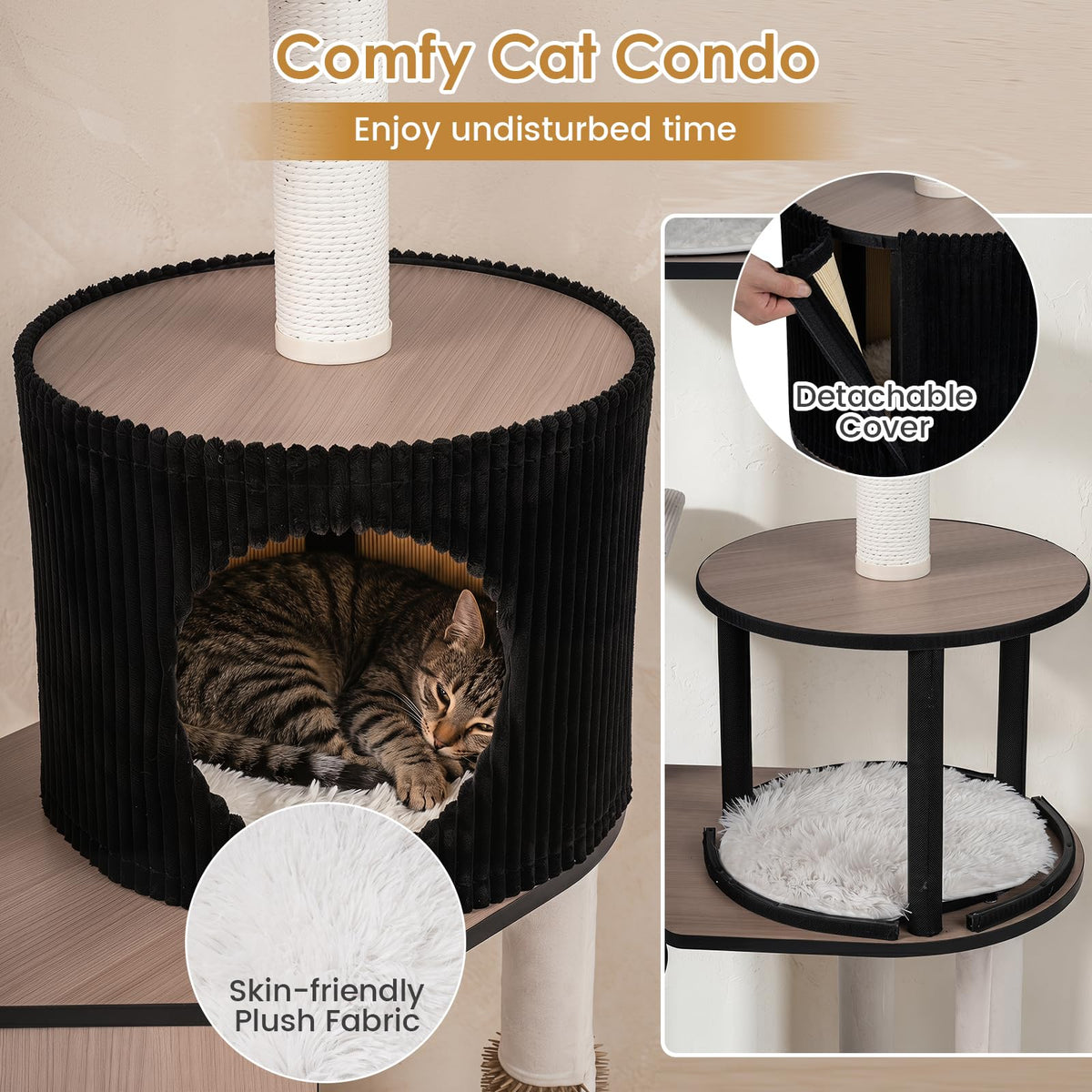 Large Cat Tree Tower with Condo Scratching Posts and Ramp for Cats