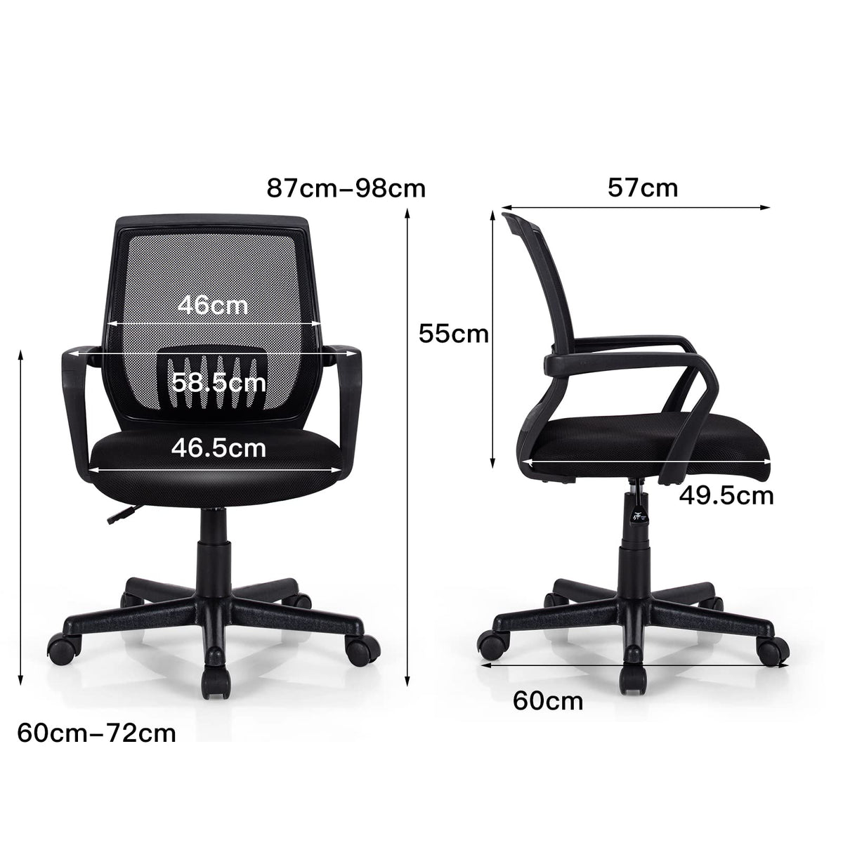 Giantex Mesh Office Chair, Ergonomic Mid-Back Computer Chair w/Large Size Seat, Black