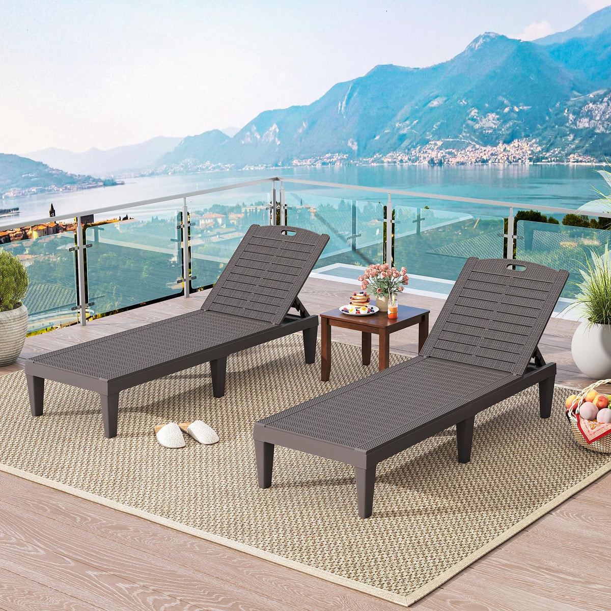 Chaise Lounge Chairs Set of 2 with 4-Position Adjustable Backrests
