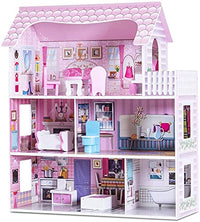 Pretend Play Kids Doll’s House w/3 Floors & 5 Rooms, Princess Mini Toy House Furniture Playset