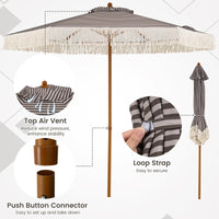2.1m Patio Umbrella with Fringe Sun-Protective Polyester Canopy