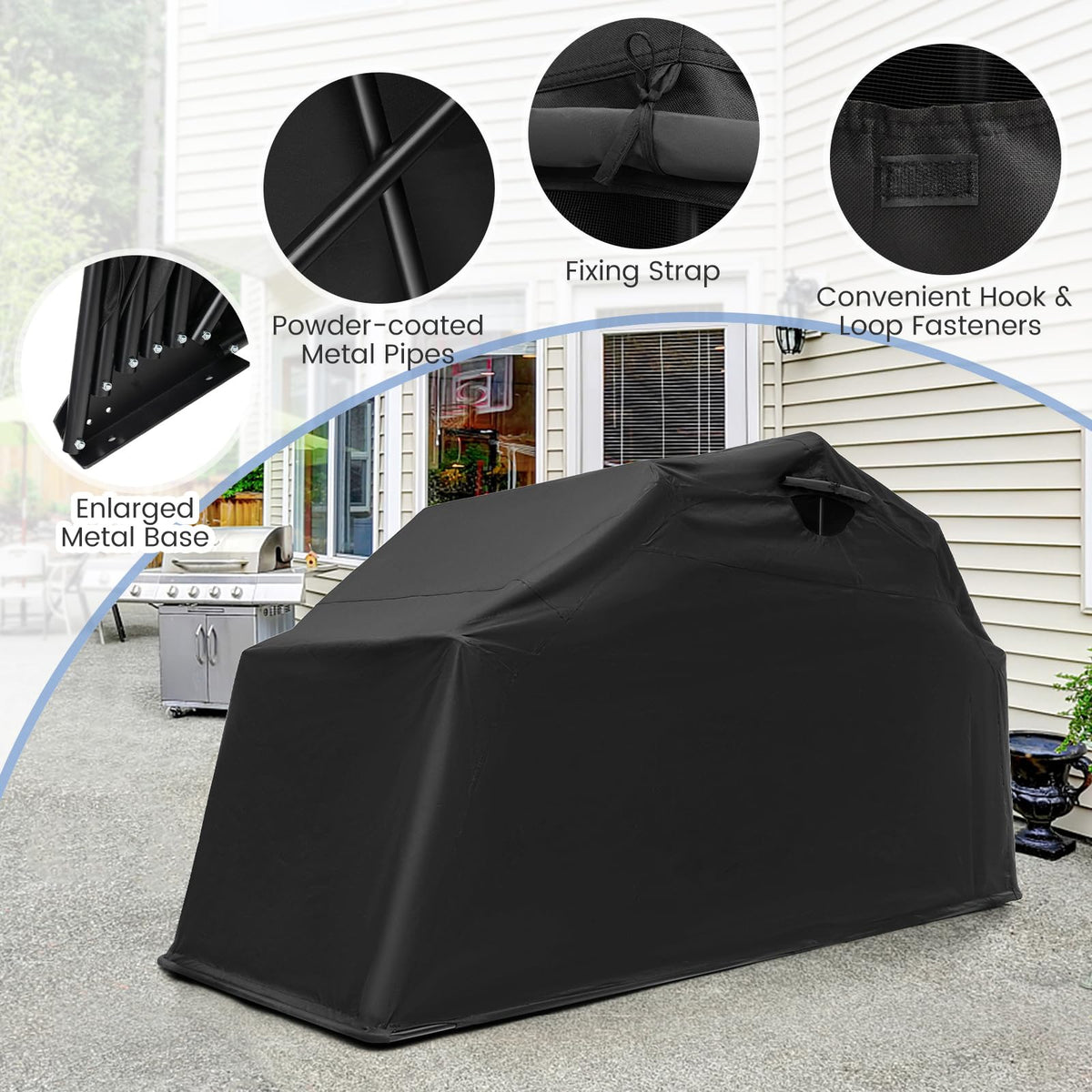 Motorcycle Storage Shed, 136 x 54 x 75 in Outdoor Motorcycle Tent Shelter Hard Shell