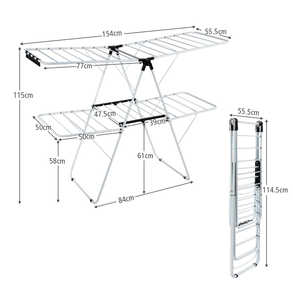 Giantex Foldable Clothes Drying Rack, 2-Level Garment Drying Hanger w/Adjustable Gullwing & Sock Clips