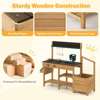 Outdoor Play Kitchen for Kids Wooden Toy Kitchen Playset with Removable Faucet