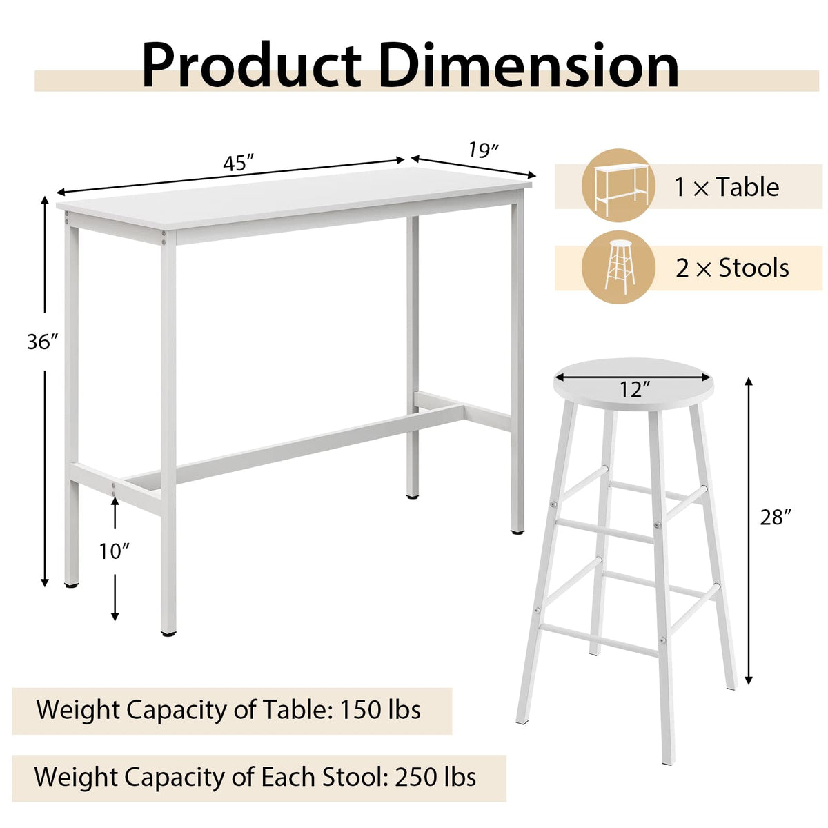 Giantex 3-Piece Bar Table Set for 2, Counter Height Table with 2 Round Stools & Space Saving Design