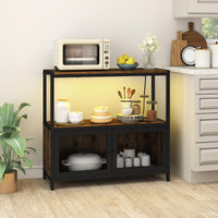 Coffee Bar Cabinet with LED Lights and Charging Station for Kitchen and Dining Room