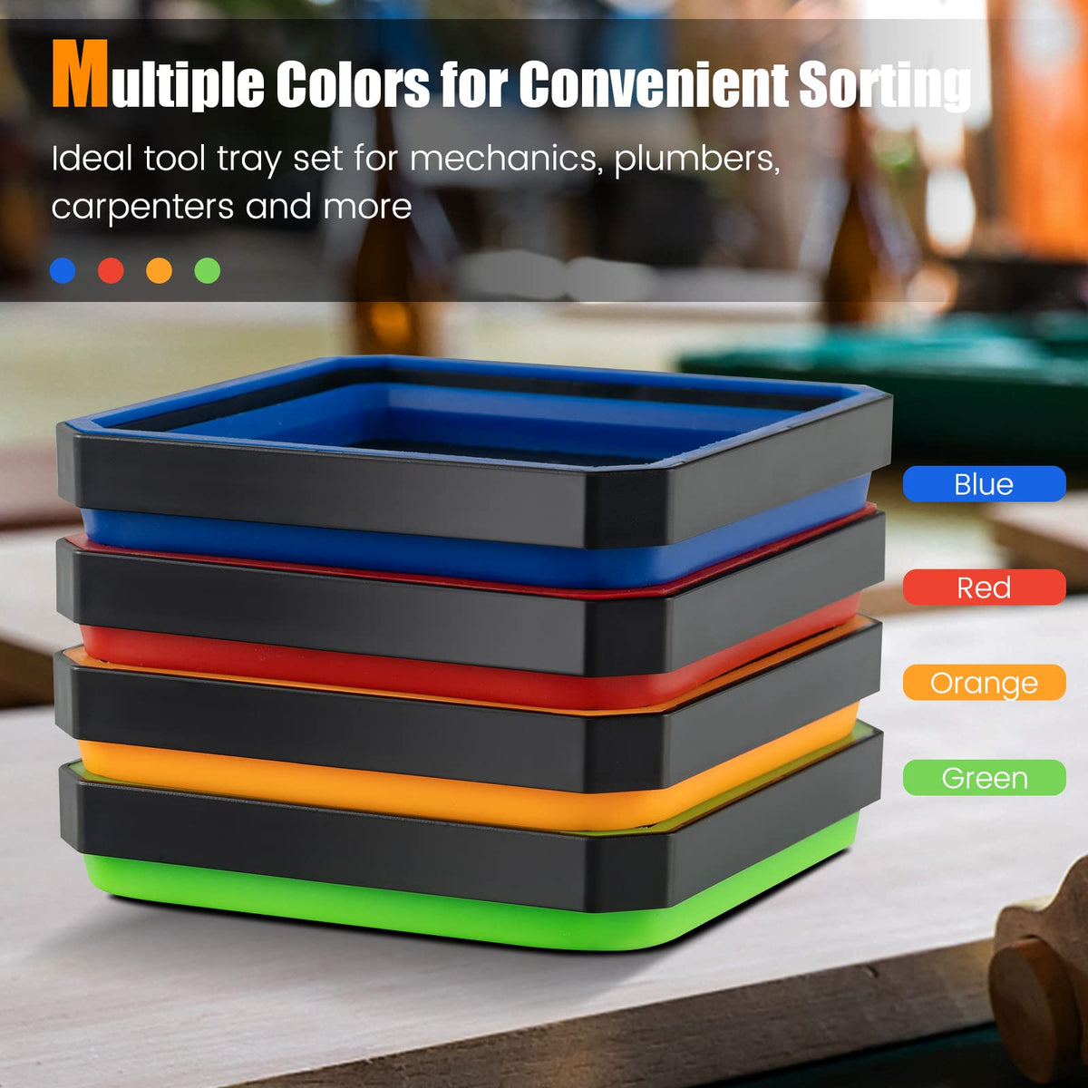 4 Pack Magnetic Foldable Parts Tray Set, Collapsible Bowl Set for Screws