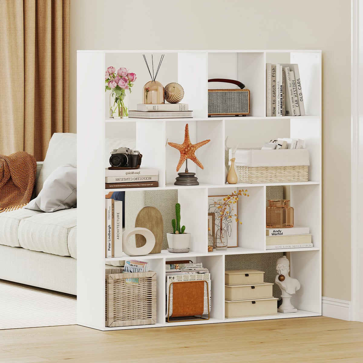 4-Tier Open Shelf Bookcase with 12 Storage Compartments