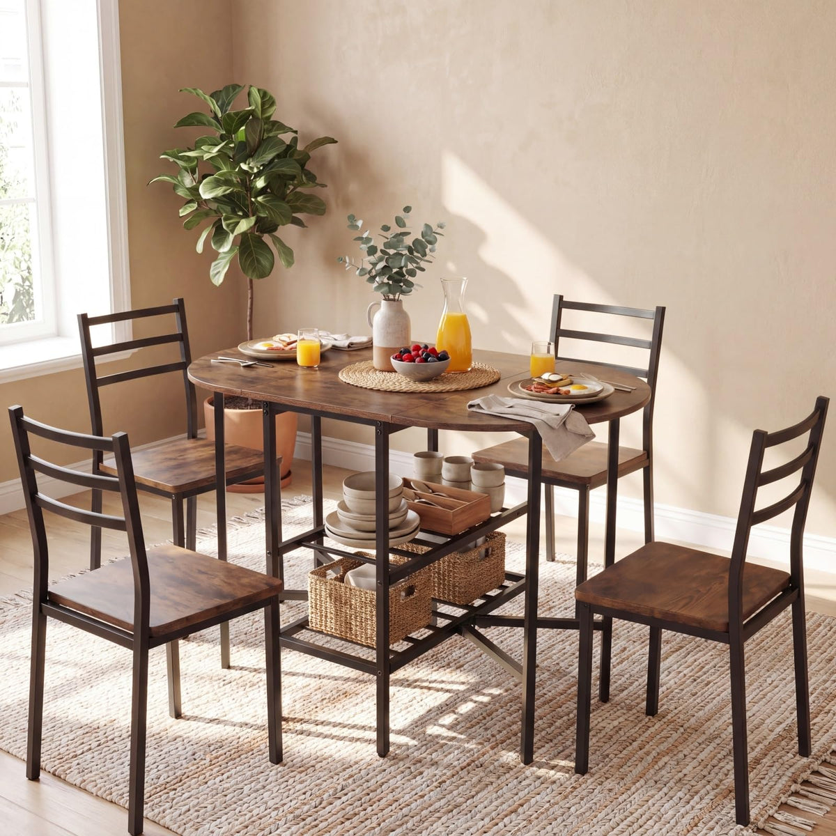 Giantex Folding Dining Table for 4 People, Oval Dining Table