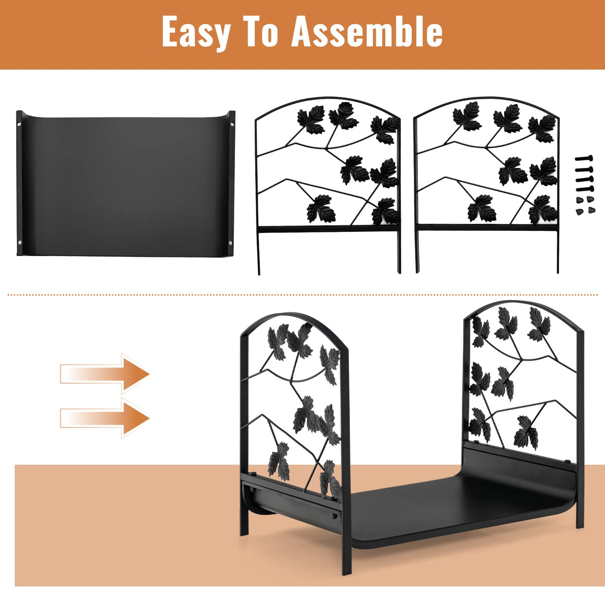 Firewood Log Rack, for Indoor Outdoor Steel Log Holder w/50 kg Load Capacity