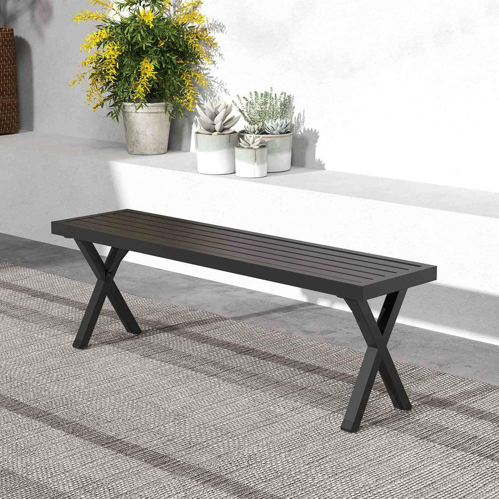 138 cm Heavy-Duty 2-Person Bench w/Slatted Seat & X Legs – Giantex.au