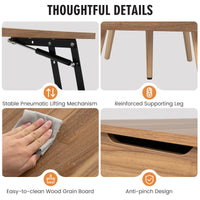 120cm Lift Top Coffee Table with Storage, Split Top Accent Table with Pneumatic Rods, Brown