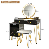 Giantex Makeup Vanity Set w/ Lighted Mirror, Modern Dressing Table with Storage Cabinet, Drawers, Cushioned Stool