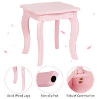 Kids Vanity Table and Chair Set, Princess Makeup Dressing Table with Drawer & Tri-Folding Mirror