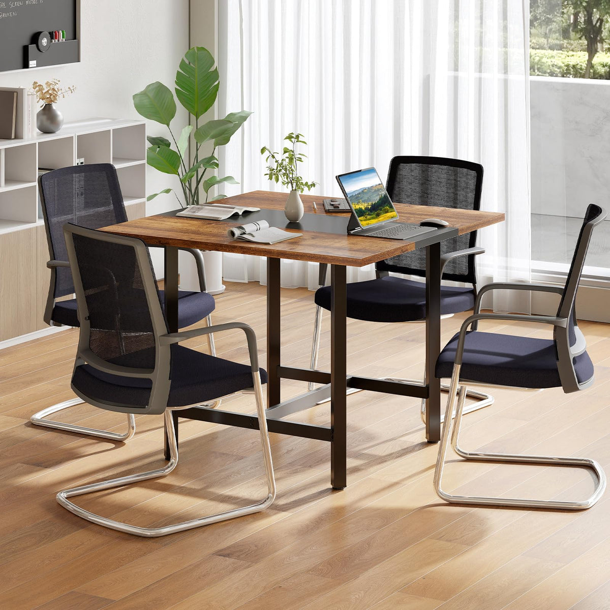 Giantex 100cm Square Conference Table, Meeting Room Table with Thickened Tabletop