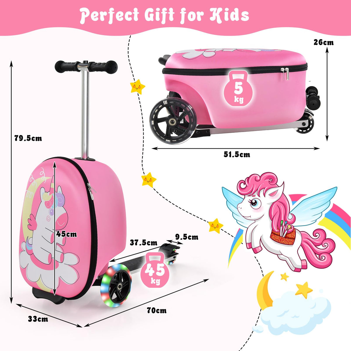 2-IN-1 Kids Luggage with Wheels for Kids Ages 5+