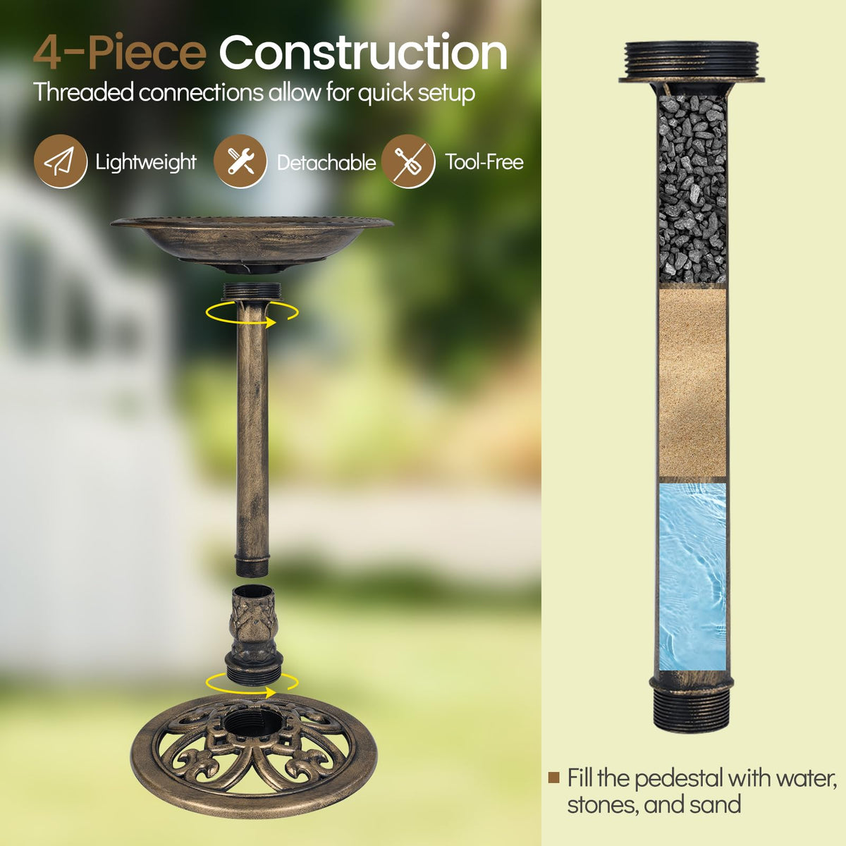 71cm Bird Bath with Solar Powered Fountain, Outdoor Pedestal Birdbath
