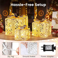 3 Pack Christmas Lighted Gift Box with 50 LED Lights and Bows