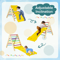 Wooden Climbing Triangle Ladder for Toddlers, 3 in 1 Pikler Triangle Climber with Reversible Ramp for Climb & Slide