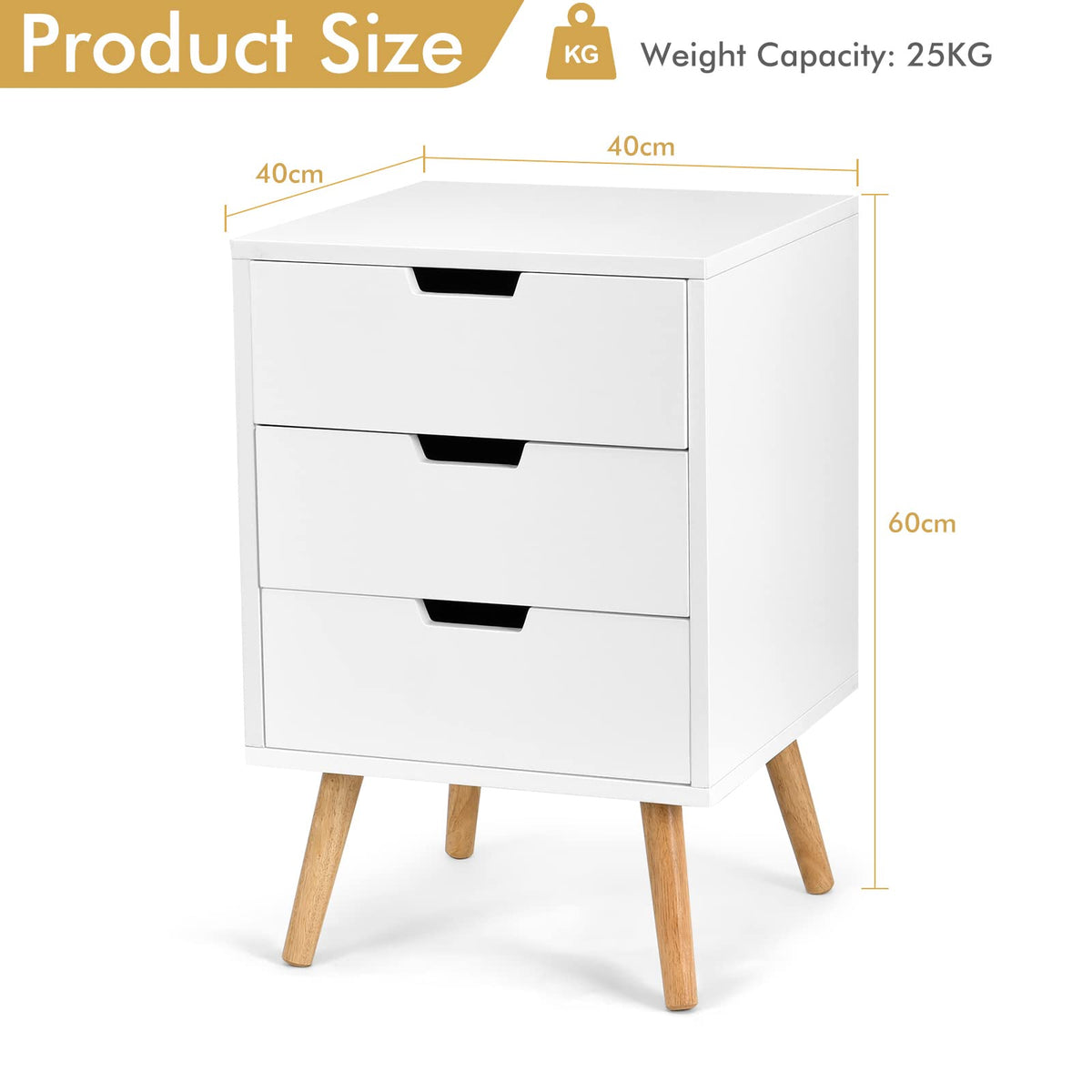 Giantex Modern Nightstand, Solid Wooden End Table Bedside Table, White Side Table with Storage for Living Room